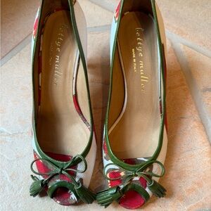 Bettye Muller Women's Green and Red Peep Toe Shoes